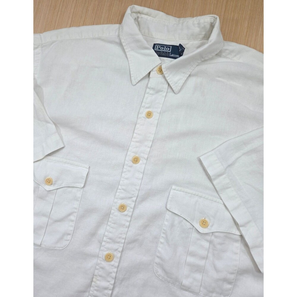 Vtg Polo Ralph Lauren Shirt Men's XXL Tall White Linen Blend Button Short Sleeve